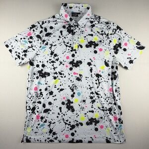Sunday Swagger Polo Shirt Mens Large White Dawn Splatter Performance Golf S/S